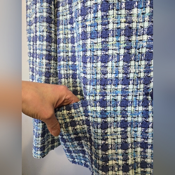 LUCIA Blue and White Women's Tweed Jacket. Size Italy 42/ Large - Picture 3 of 13